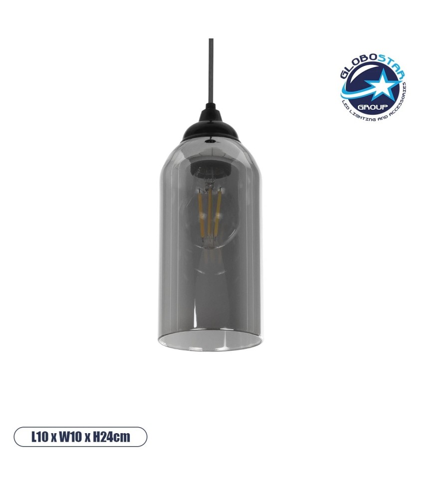 GLOBOSTAR® TUBE 206-0030 Μοντέρνο Κρεμαστό Φωτιστικό Οροφής με Ντουί 1 x E27 AC 220-240V IP20 - Μαύρο Φιμέ - Μ10 x Π10 x Υ24cm